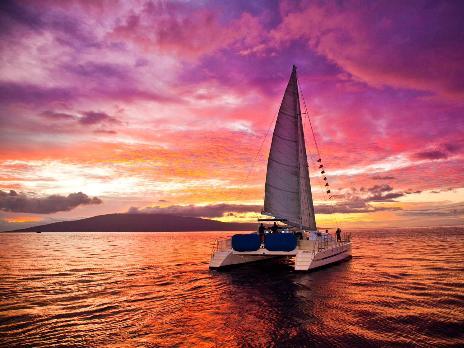 catamaran cruise on sunset